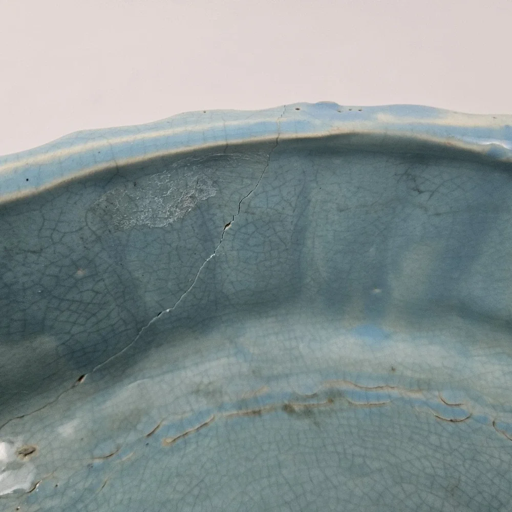 Vintage McCoy Pottery Jardinière Planter Aqua Blue Turquoise Bamboo Leaves 1940 - Picture 11 of 14